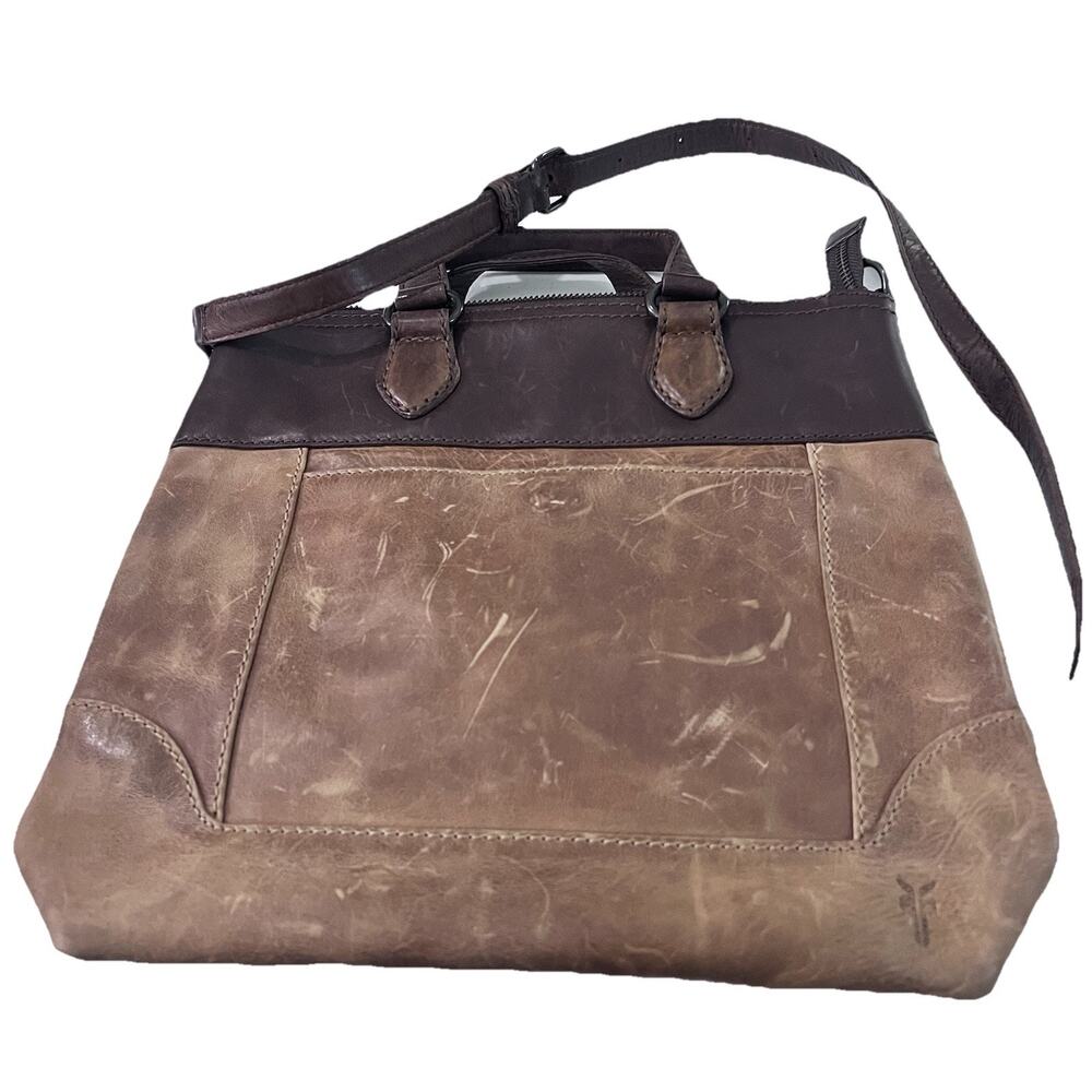 Frye Melissa Small Tote Crossbody Two Tone Brown Leather Purse Bag